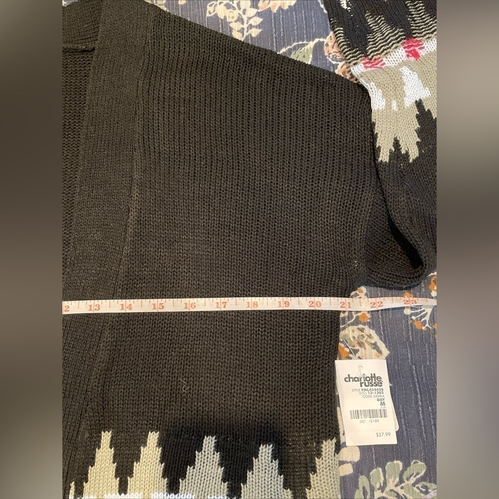 New Charlotte Russe M Black Open Cardigan Geometric Midi Sweater Librariancore‎ - Picture 11 of 15